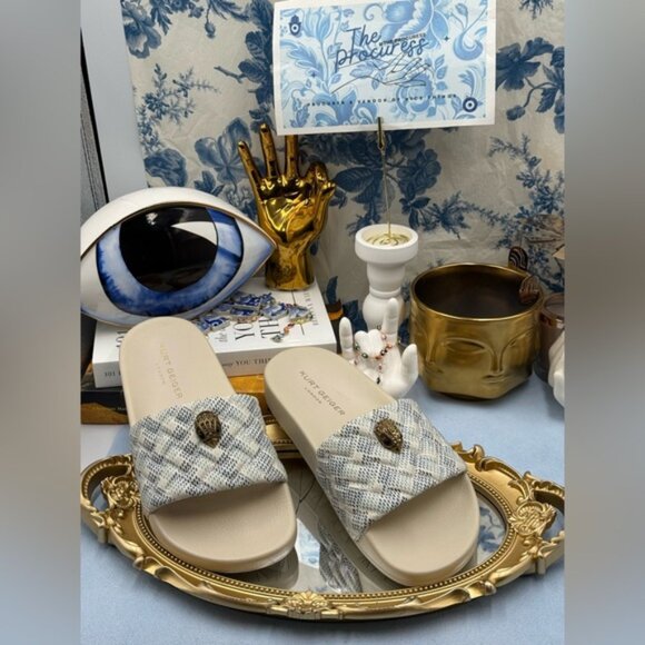 🆕 KURT GEIGER LONDON 🧿 NWOB Meena Eagle Slide, White Stripe - Sz 39 US 8.5 - Picture 2 of 15